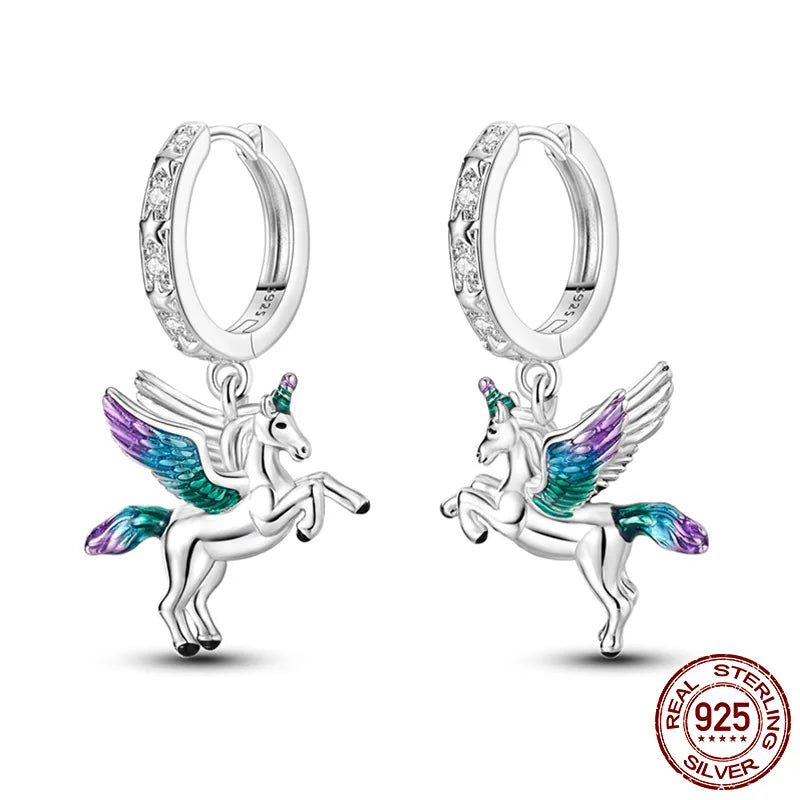 Luminous Shell Women Earrings Original 925 Sterling Silver Pave CZ Star Moon Hoop Earrings Engagement Wedding Jewelry