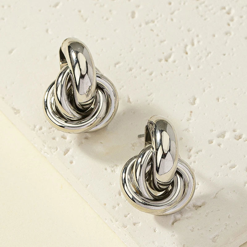 Obega Gold SIlver Color Knot Hoop Earring close-up view