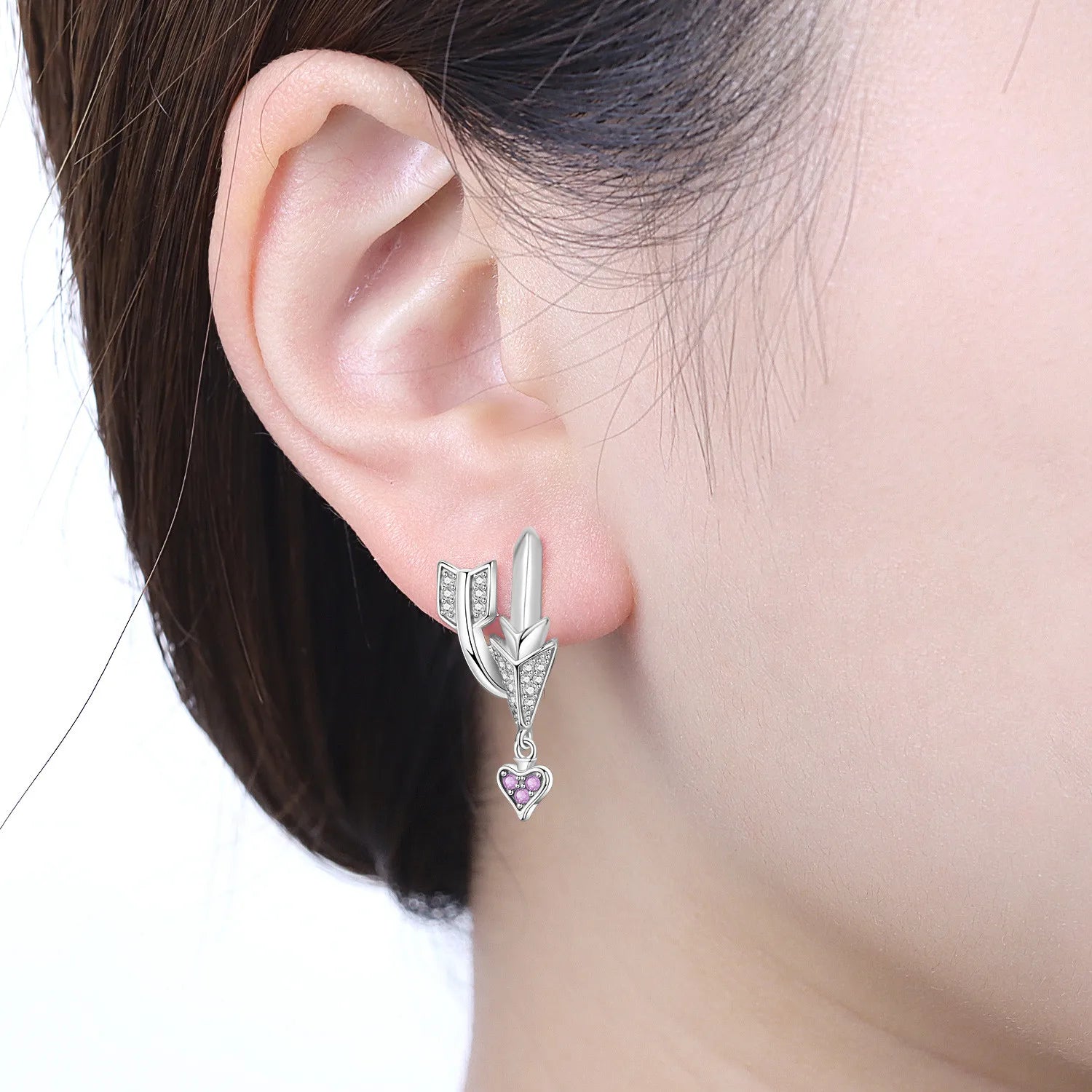 PANPOKI 925 Sterling Silver Cupid Arrow Love Earring Original Jewelry Drop Earrings Wome detail view