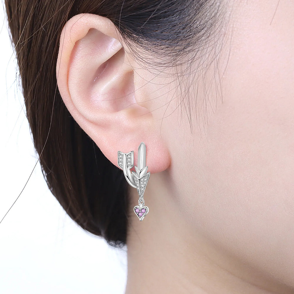 PANPOKI 925 Sterling Silver Cupid Arrow Love Earring Original Jewelry Drop Earrings Wome detail view