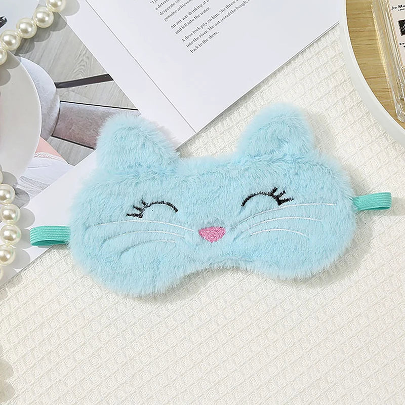 Cute Cat Plush Sleep Mask | Soft Light Blocking Eye Cover for Travel and Home close-up view