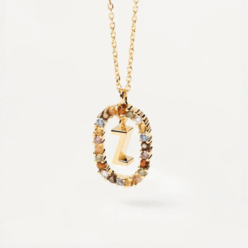 925 Sterling Silver Gold Initial Necklace | Personalized Letter Pendant with Zircon additional angle
