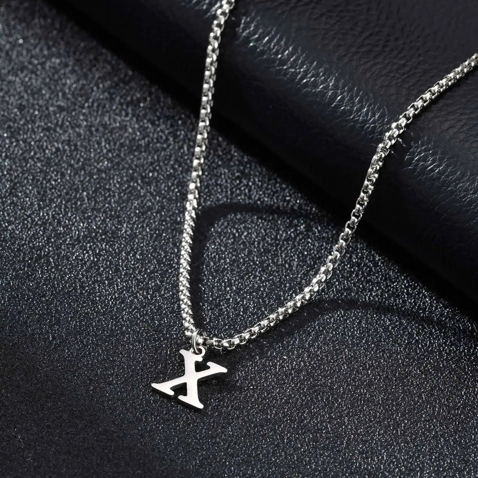 Minimal A-Z Initial Necklace for Men | Stainless Steel Letter Pendant additional angle