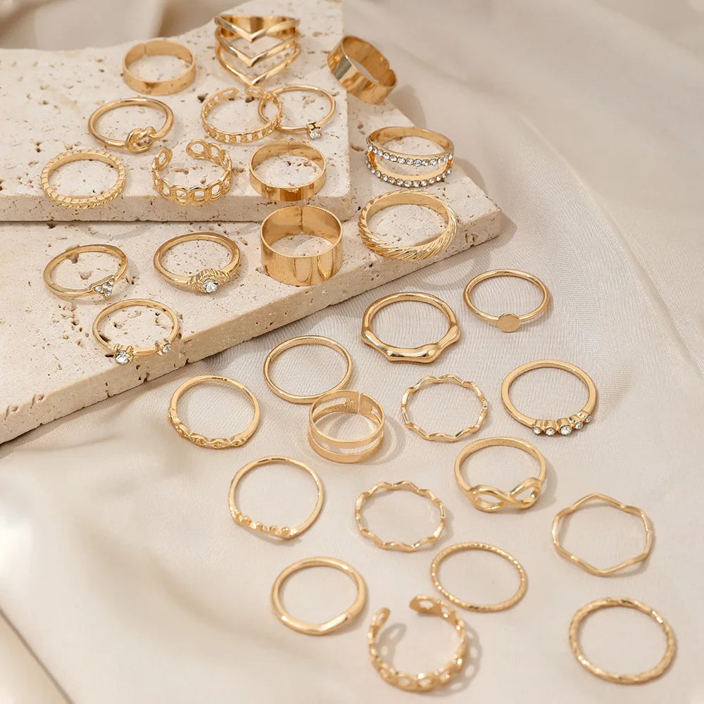 30Pcs Bohemian Geometric Knuckle Rings Set For Women Gold Silver Color Finger Ring Gi lifestyle view