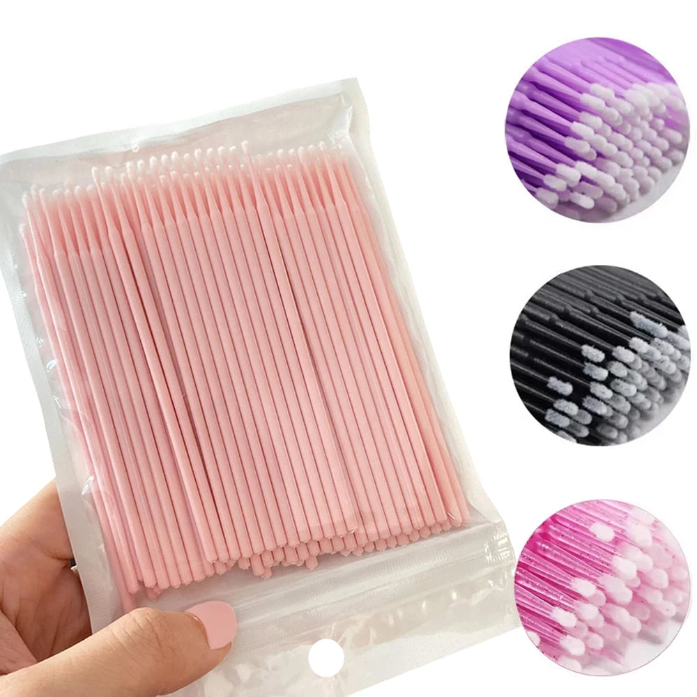 100PCS Micro Swab Applicator Eyelash Cleaning Brush Lash Extension Micro Brushes Cotton Swab Individual Eyelashes Removing Tool