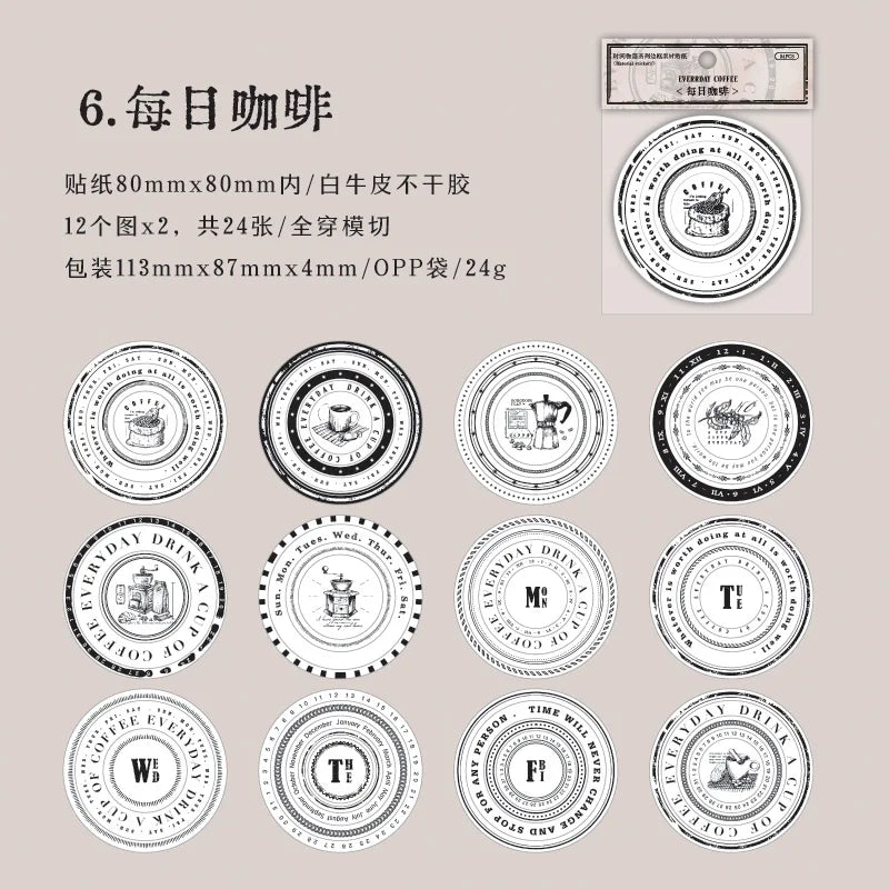 Vintage Round Stickers for Journaling | 24pcs Retro Collage Label Pack detail view