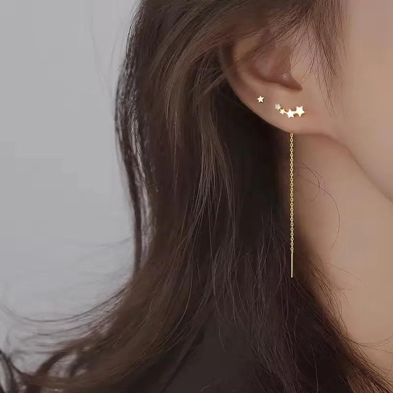 VENTFILLE Gold Star Stud Earrings | Asymmetrical 925 Silver Fashion Jewelry for Wom additional angle