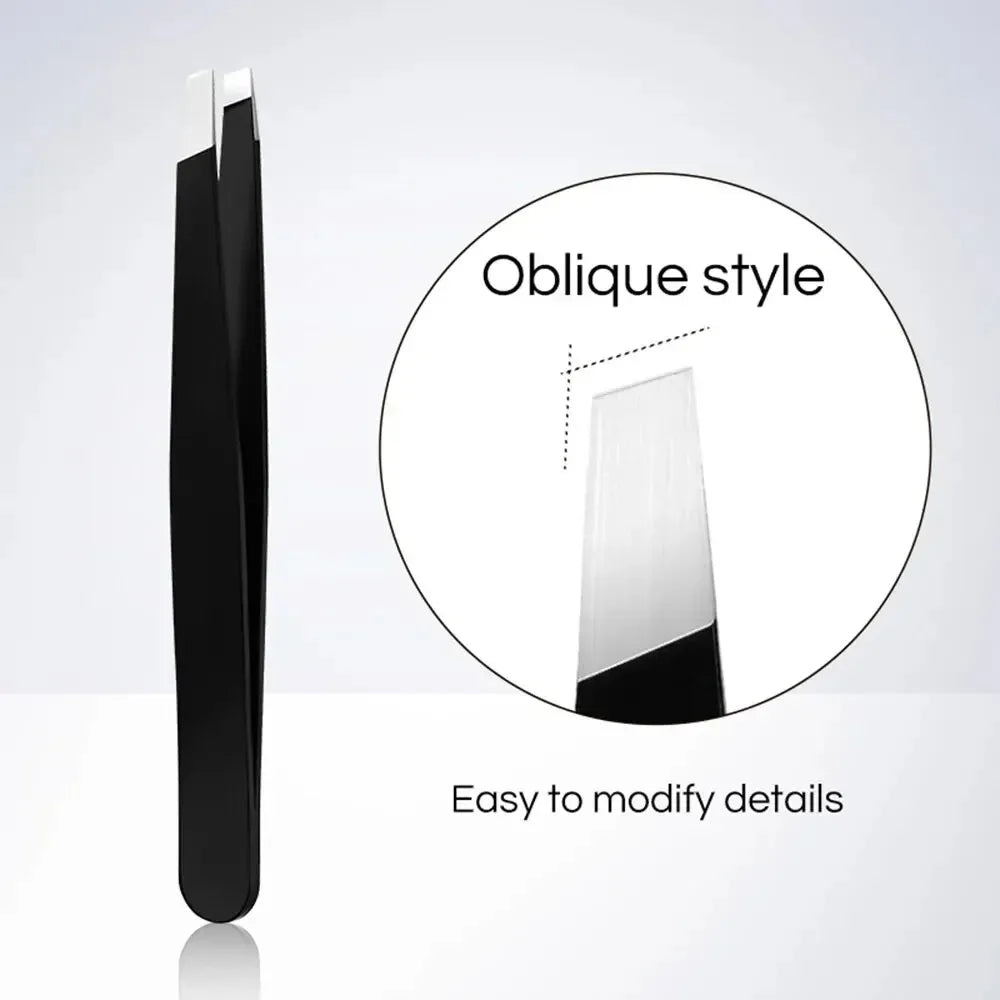 Stainless Steel Black Eyebrow Tweezer with Slant and Flat Point Beauty Tools for Ey additional angle