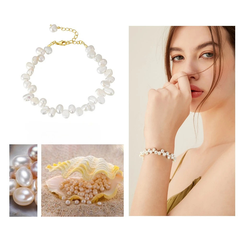 Dainashi 4-5mm Baroque Freshwater Pearl Bracelet 17+5cm Adjustable 925 Sterling Silver B detail view