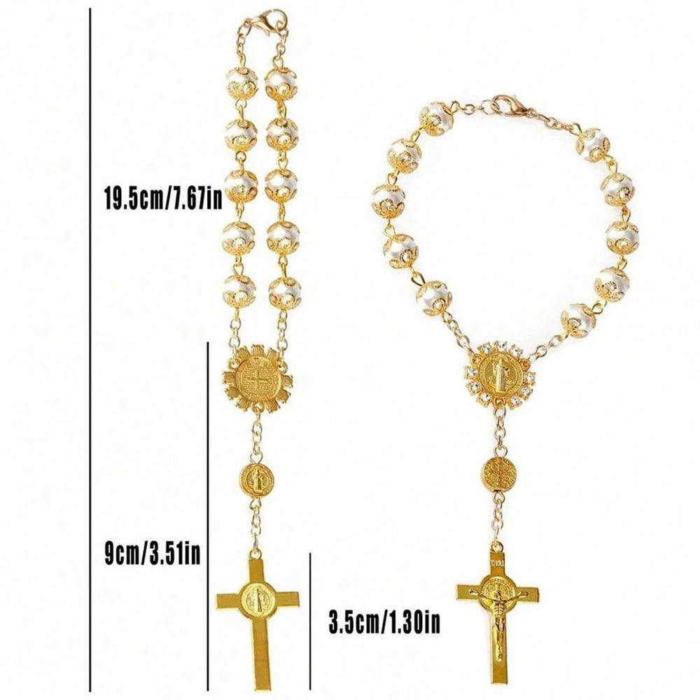 Cross Pendant Rosary Necklace detail view