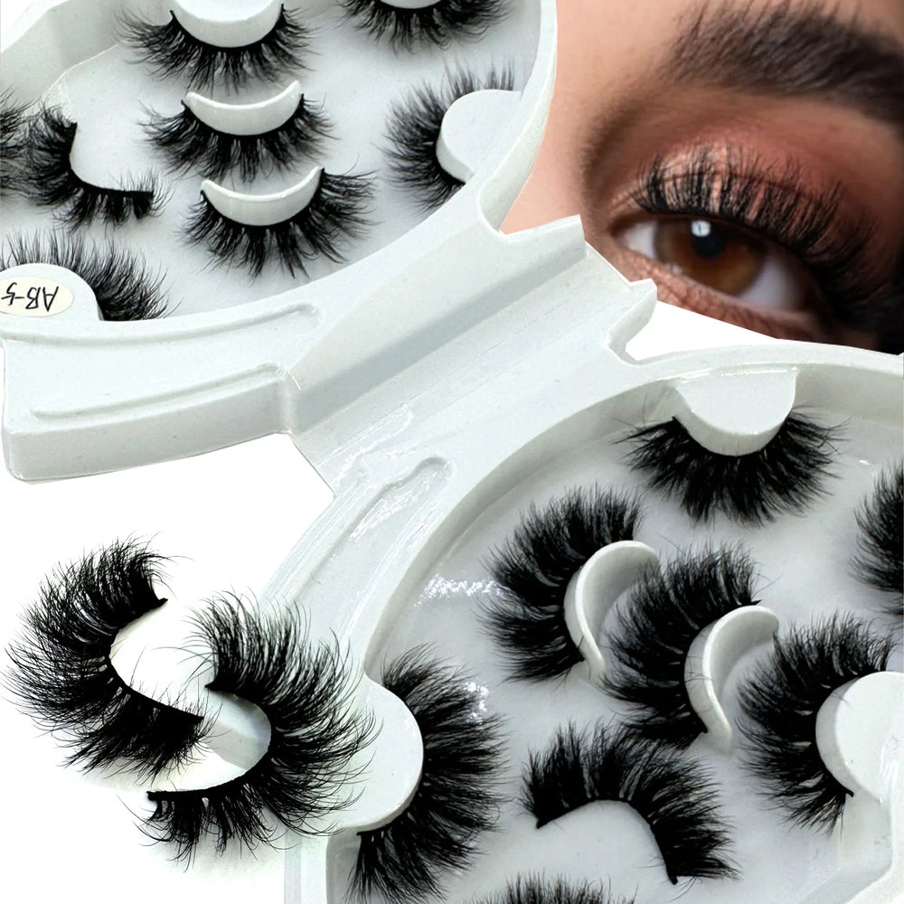 5-8 Pairs Natural Russian Striped Mink Lashes | 3D Volume Wavy False Eyelash Extensions detail view