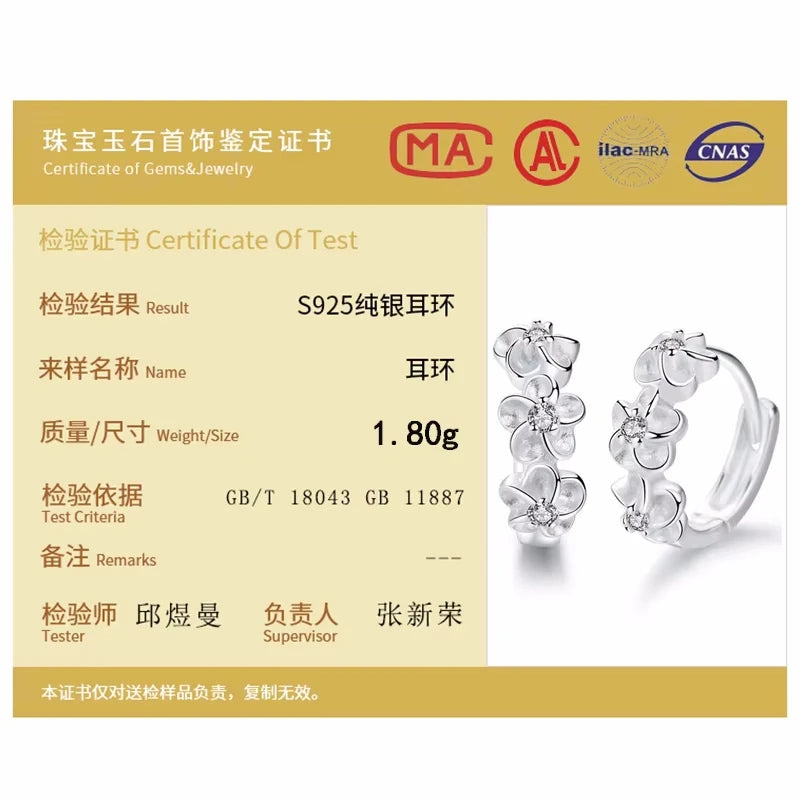 925 Sterling Silver Small Rose Flower Round Hoop Earring AAA Zircon For Women Femal additional angle