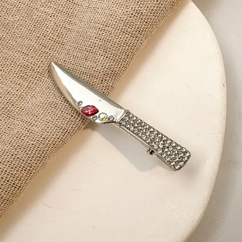 ⚑1/2Pcs Metal Silver Knife Fork Designs Hair Clip Color Rhinestones Hairpin Y2k Sweet Cool Girl Personality Hair Accessories