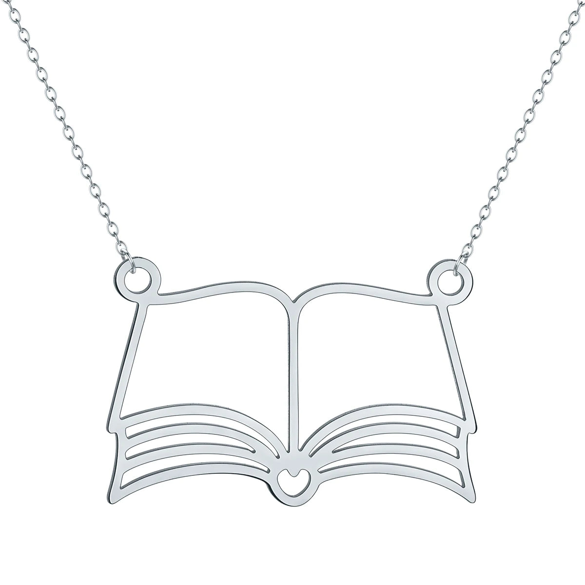 Kinitial Reading Lover Books Pendant Necklace For Women Stainless Steel Bookworm Student detail view