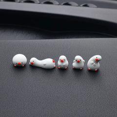 5 Pcs Flat Duck Resin Car Ornaments Set