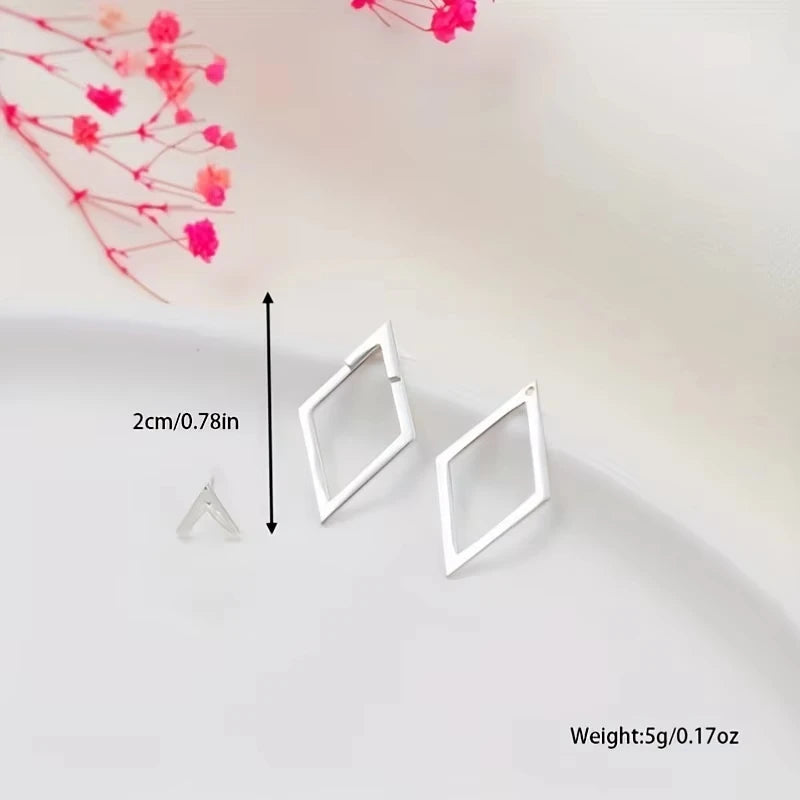 FTCY Minimalist Geometric Square Stud Earrings for Women Double-layer Detachable Trian close-up view