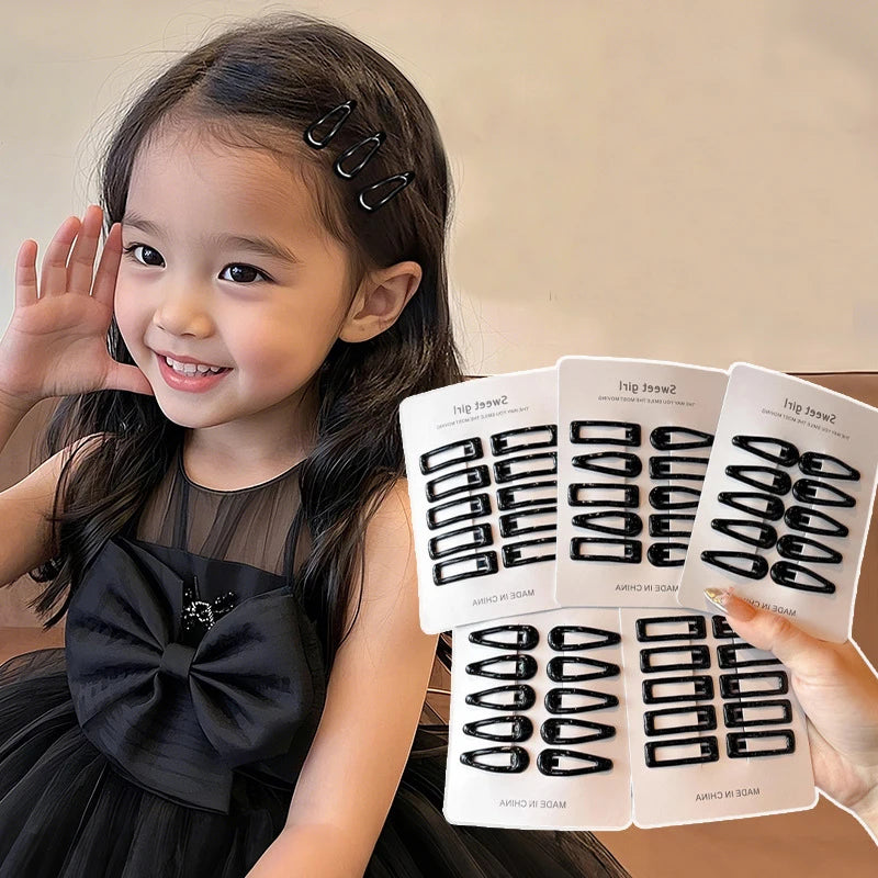 10pcs/set Girls Mini Black Alloy Bobby Pins Water Drop Rectangle Hairpins Children Baby Non-slip No