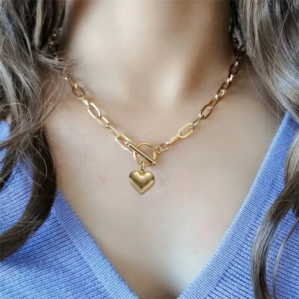 ASONSTEEL Romantic Heart Pendant Necklace | Gold Stainless Steel Choker for Women Gif alternate view