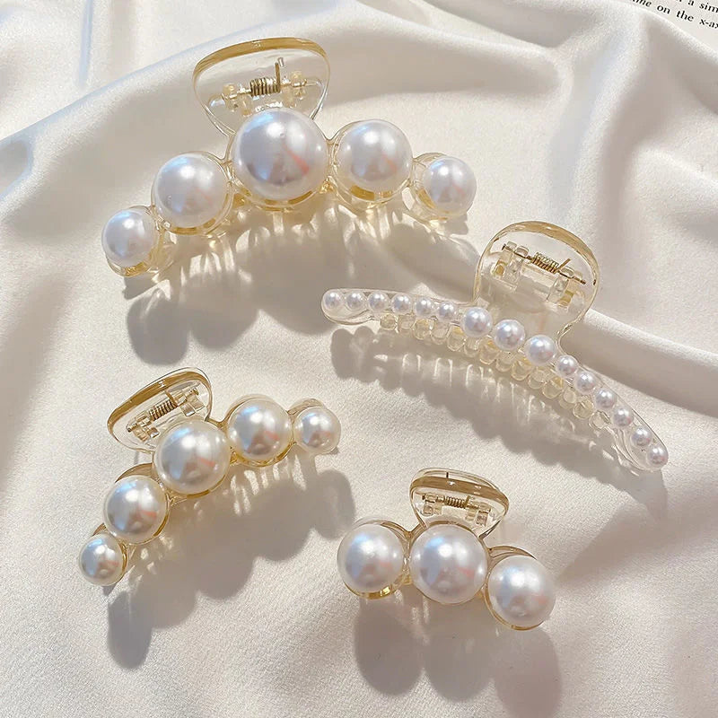 1/4pcs White Pearl Hair Clip Claw for Woman Korean Elegant Shark Clip Fashion Girl's Ponytail Clip Hair Accessories