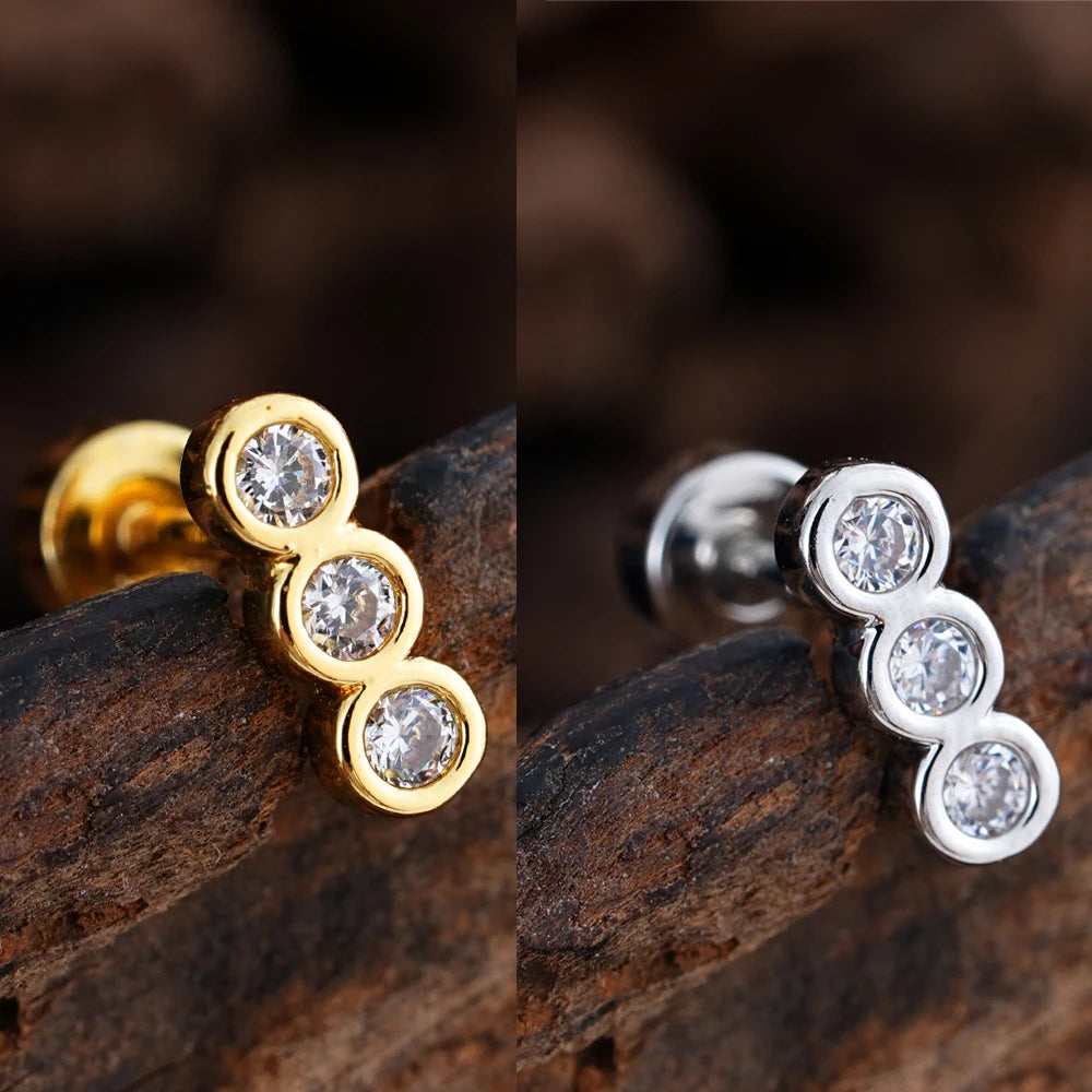 1pcs Crystals Zircon Ear Studs Smiling Crown Star-Style Earring Piercing Oreja Stainless Helix Cartilage Tragus Lobe Piercing