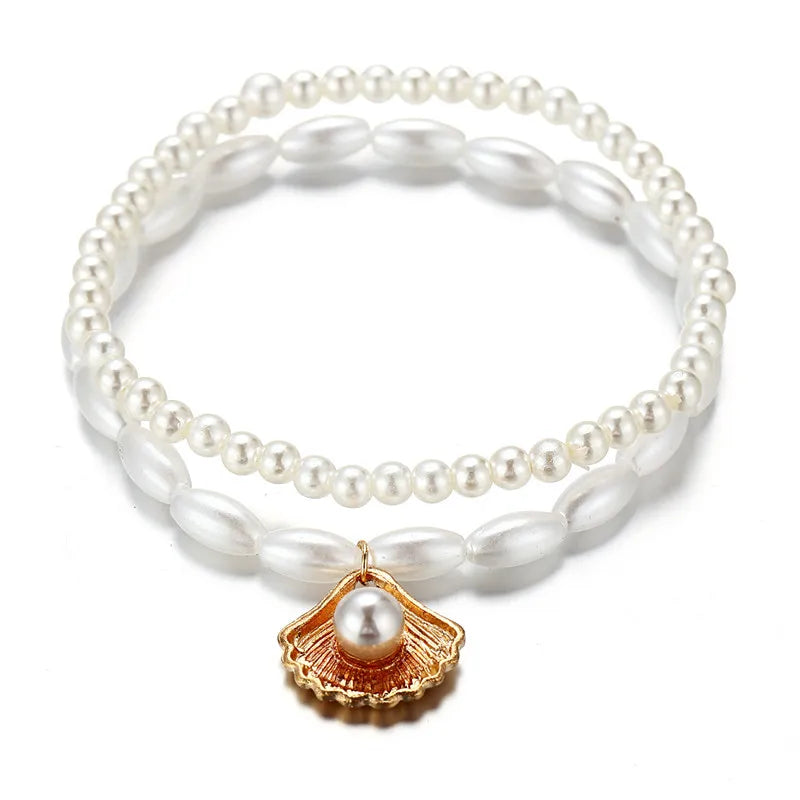 Modyle New Fashion Bohemian Simulated Pearl Chain Wedding Anklet Bracelet for Women additional angle