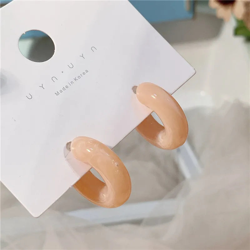 C-Shape Resin Hoop Earrings | Colorful Geometric Acrylic Jewelry for Women lifestyle view