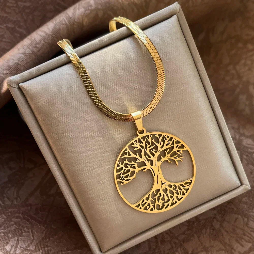 Tree of Life Pendant Necklace | Stainless Steel Family Tree Jewelry for Men and Women lifestyle view