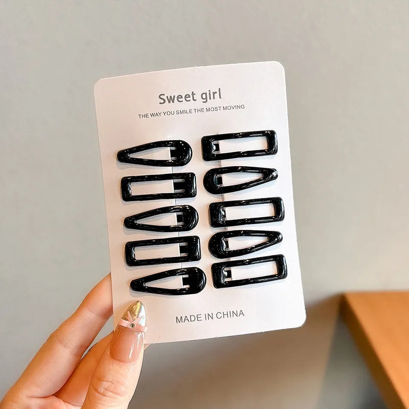 10pcs/set Girls Mini Black Alloy Bobby Pins Water Drop Rectangle Hairpins Children Ba lifestyle view