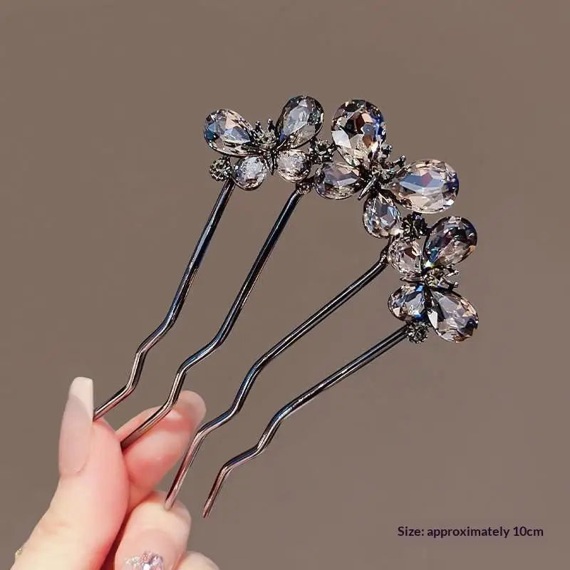 〔YS1〕Elegant Pearl Flower Hair Combs Pins French Retro Bun Hair Accessories Women Daily U-shaped Hairpin Female Alloy Hair Clasp