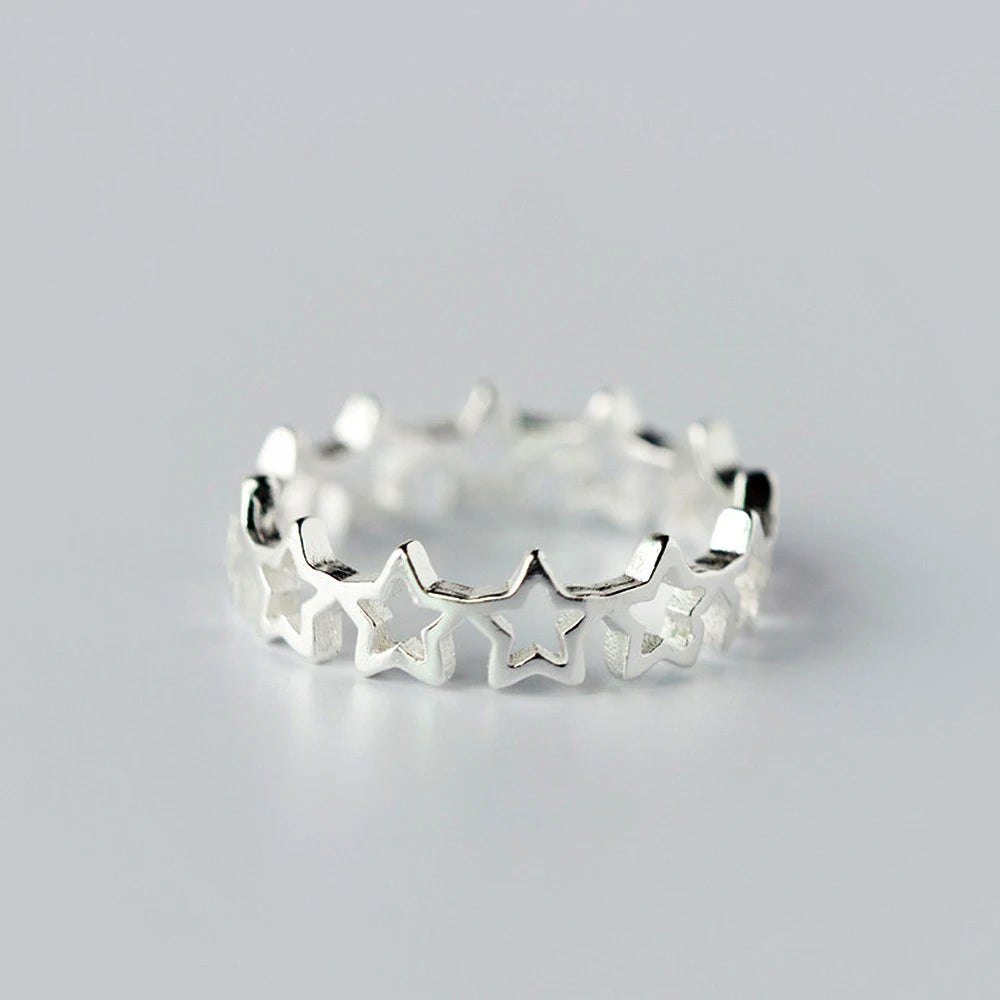 Huitan Fancy Stars Adjustable Opening Rings Women Silver Plated Daily Wear Fashion Versa detail view