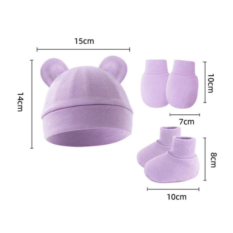 Cotton Newborn Hat Set | 3-Piece Baby Beanie Gloves and Socks for 0-6 Months alternate view