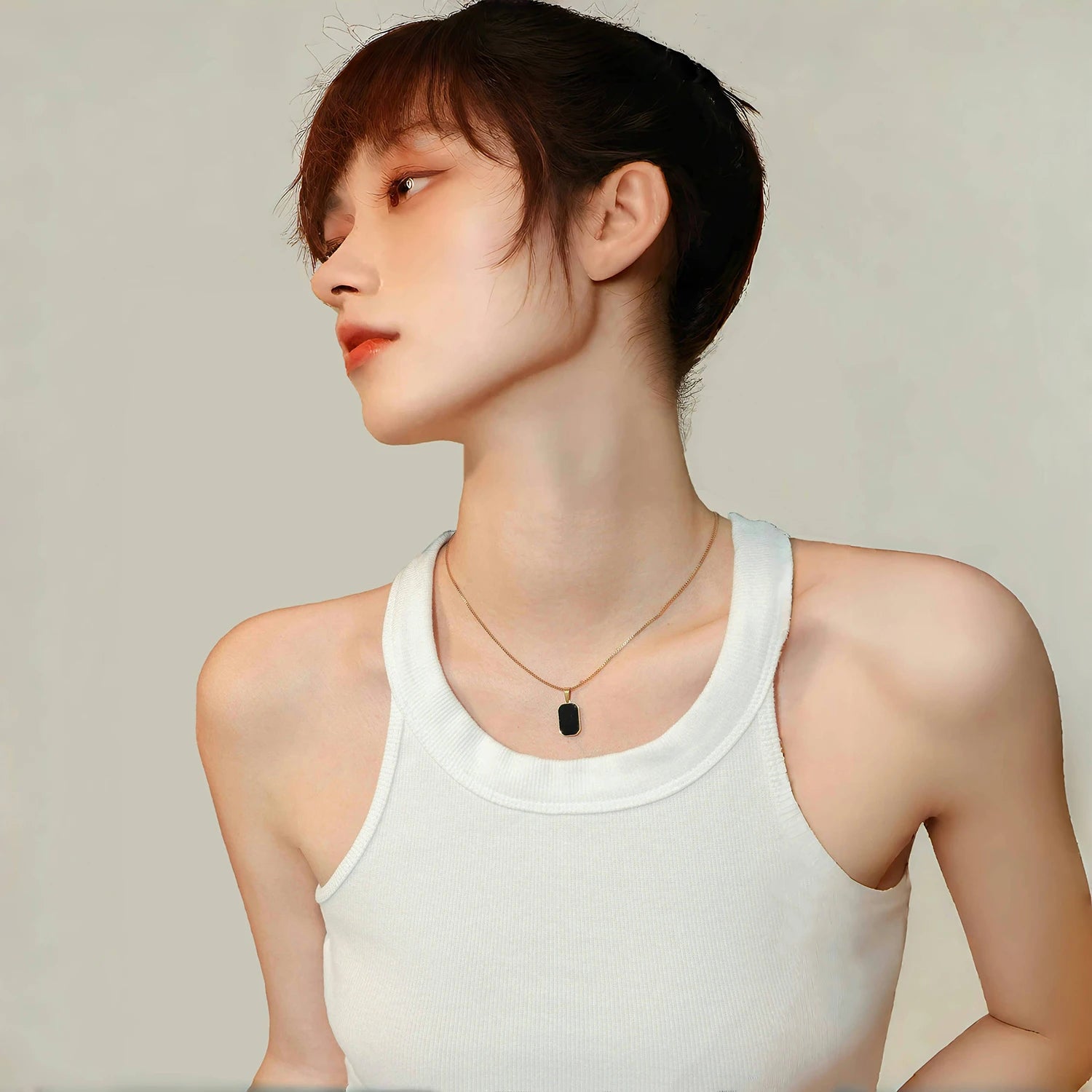 Classic Square Pendant Necklace for Women, Made of Stainless Steel alternate view