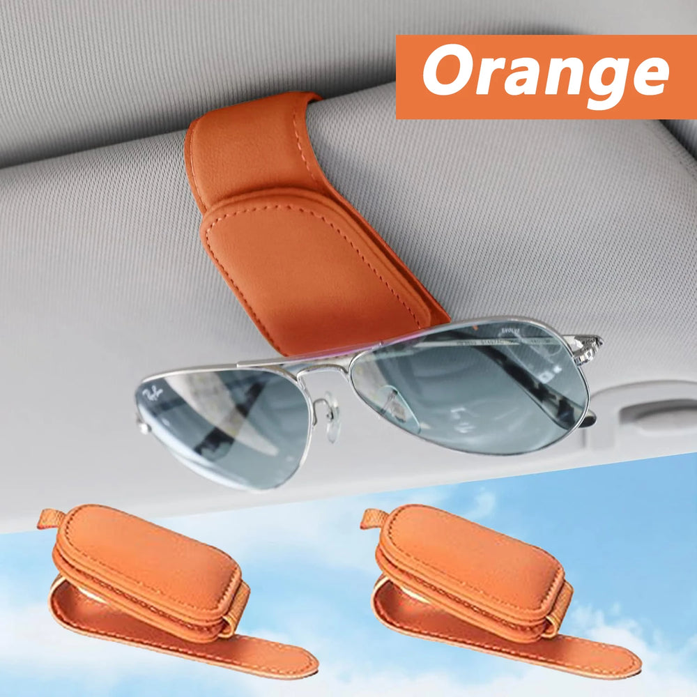 Sunglasses Holder Is Suitable for Car Sun shades Magnetic Leather Sunglasses Clip and close-up view