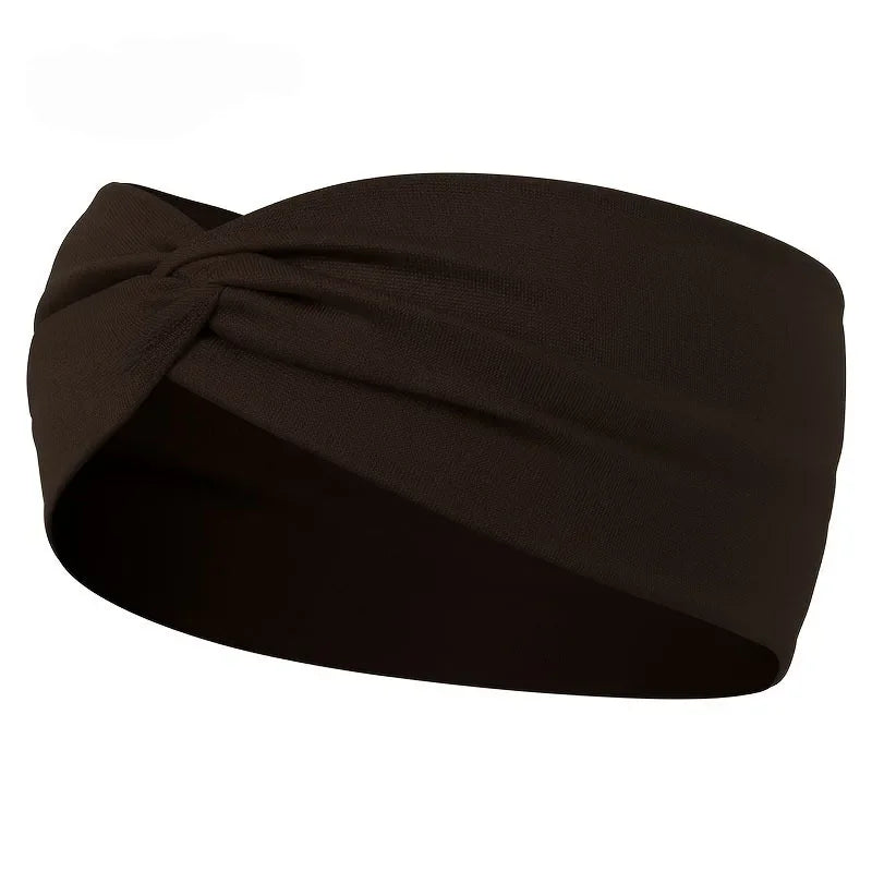 Simple Solid Color Cross Knotted Elastic Wide Headband Women Unisex Sports Yoga Hair alternate view