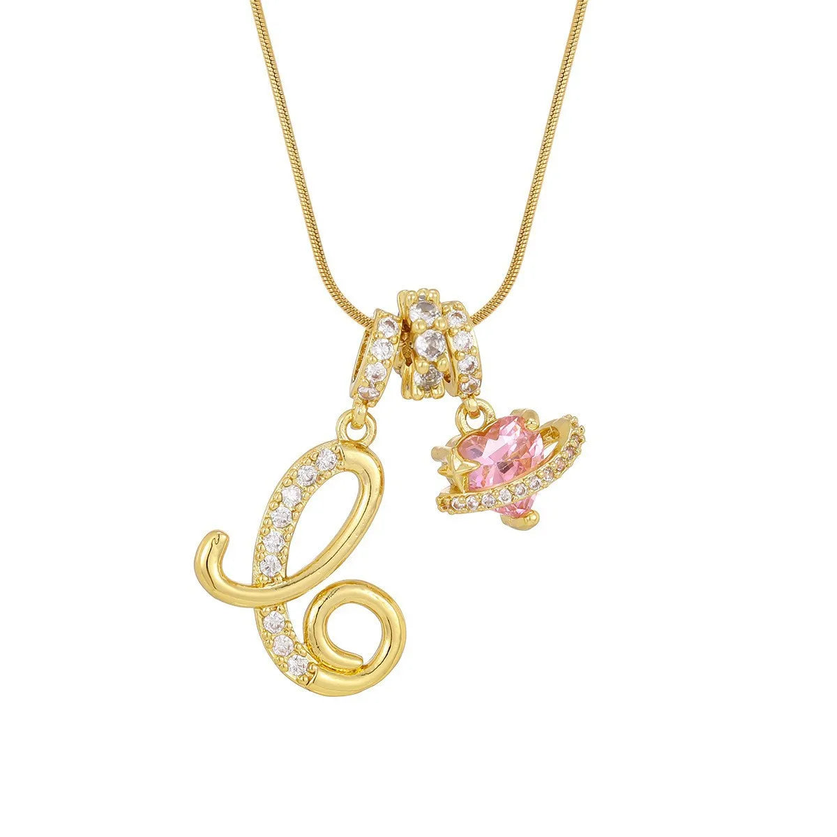 Fashion Letter Necklace for Women Pink Zircon Heart-shaped Pendant Suitable for Girls alternate view