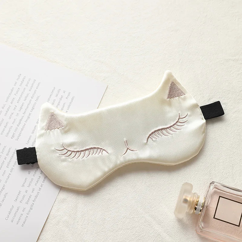 Cat Silk Sleep Eye Mask | Cute Light Blocking Eye Cover for Travel and Nap close-up view