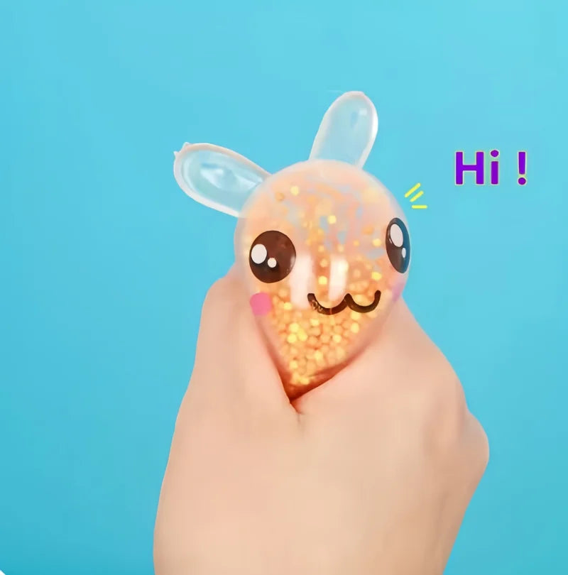 3 Pack Squishy Bunny Stress Balls | Light Up Rabbit Fidget Toy for Anxiety Relief close-up view
