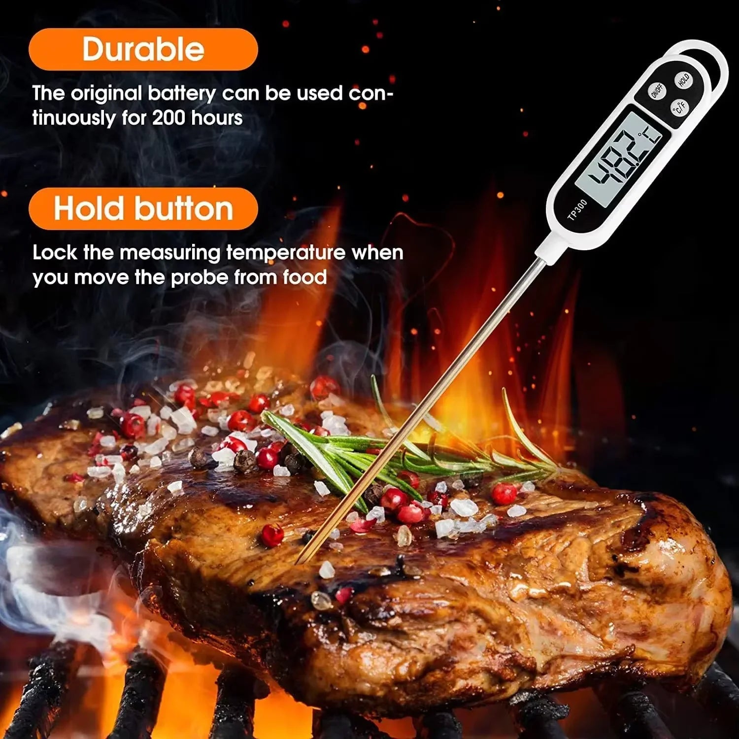 Stainless Steel Probe Food Thermometer | Pen Type Instant Read Thermometer for Milk, Cof detail view