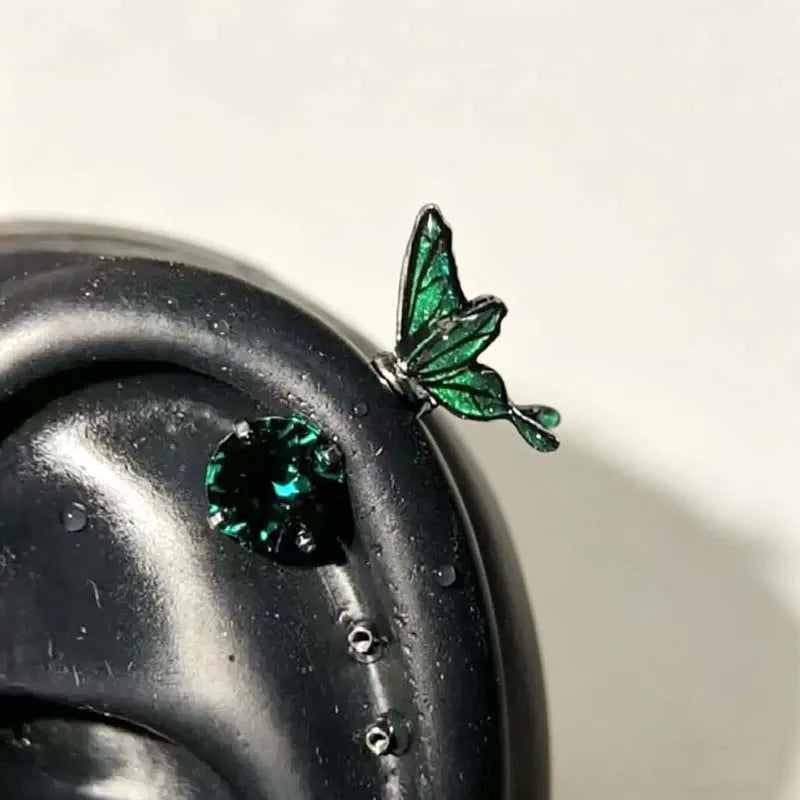 Sweet Cool Enamel Zircon Butterfly Stud Earrings for Women Punk Metal Shiny Crystal P alternate view