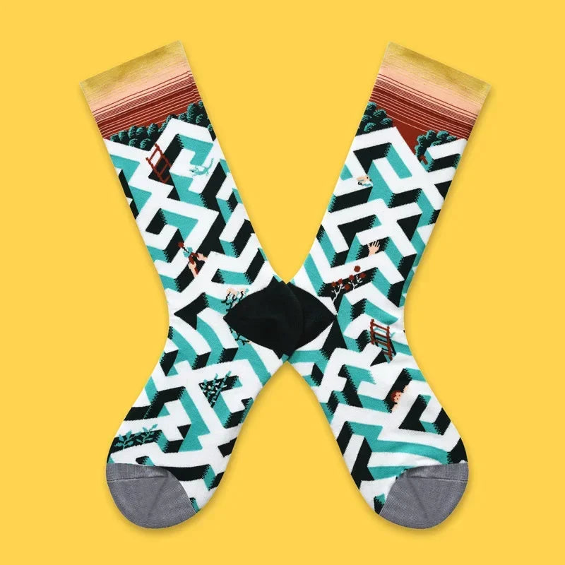 1 Pair Canvas Lattice Plant Art Funny Socks Women Novelty Abstract Cute Socks Women Jacq detail view