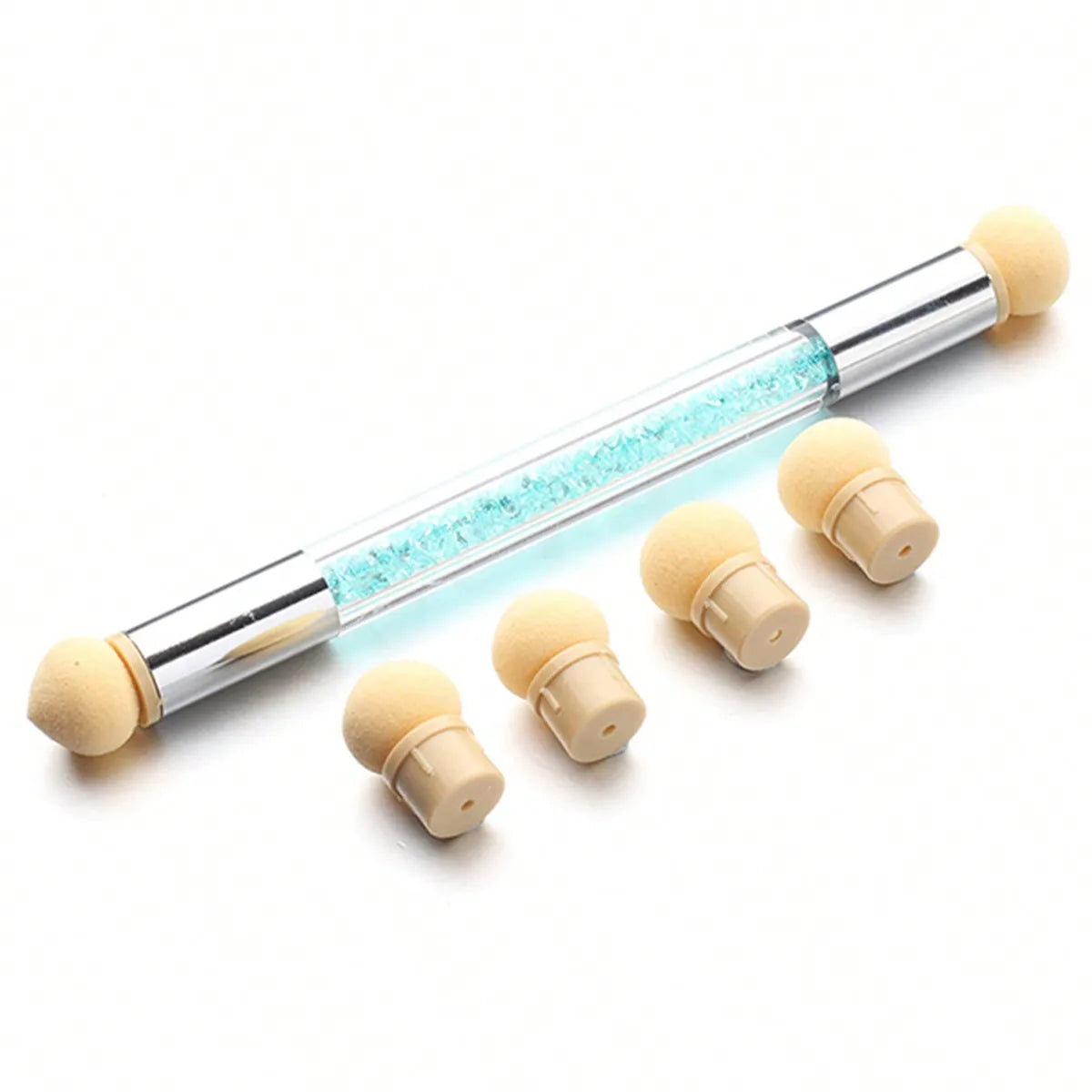 Double-ended Gradient Shading Pen Dotting Brush Head Sponge Rhinestone Handle Nail Art close-up view