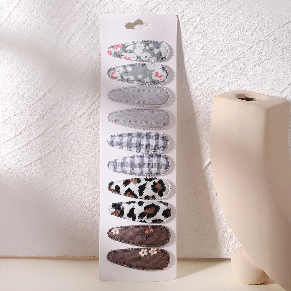 10Pcs/Lot Fresh Print Cotton Alloy Hair Clips for Kids Fabric Plaid BB Hairpins Girl Hai detail view