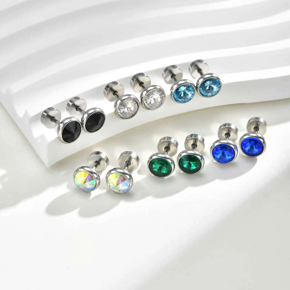 Anti Allergy Round Zircon Stud Earring for Men,AAA CZ Stone Stainless Steel Ear Stu additional angle