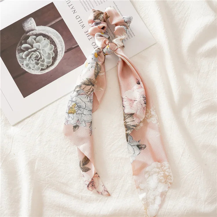 Fashion Leopard Print Bow Satin Long Ribbon Ponytail Scarf Hair Tie Scrunchies Women lifestyle view