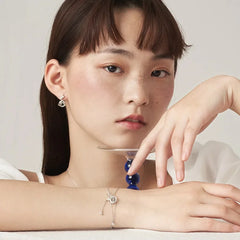 925 Sterling Silver Aquamarine Bracelet | Elegant Double Charm Bracelet for Women close-up view