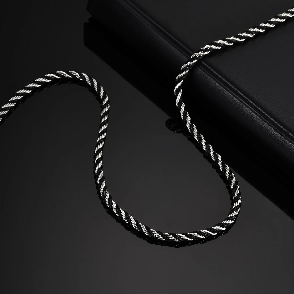 Men's Twisted Chain Necklace | Black Silver Stainless Steel Rope Link lifestyle view
