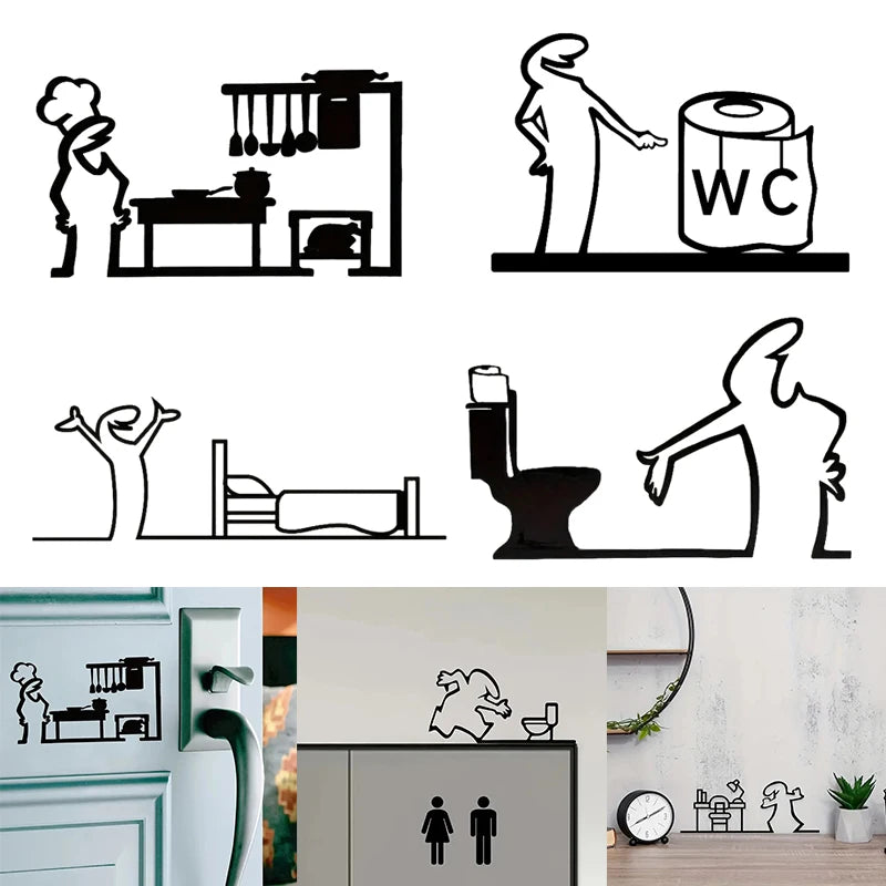La Linea Minimalist Line Art Sticker Set | Cartoon Character Door Sign for Home Decor alternate view