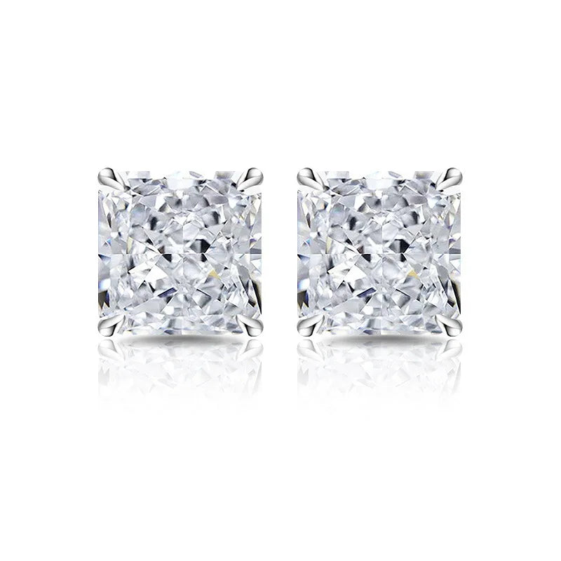 High Carbon Diamond Square 925 Sterling Silver Stud Earrings Premium Color Ice Flower lifestyle view