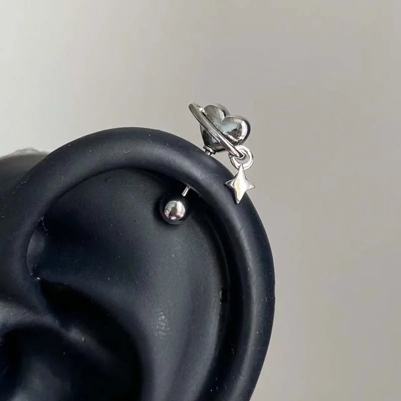 Stainless Steel Heart and Star Stud Earrings | Women's Punk Y2K Jewelry additional angle