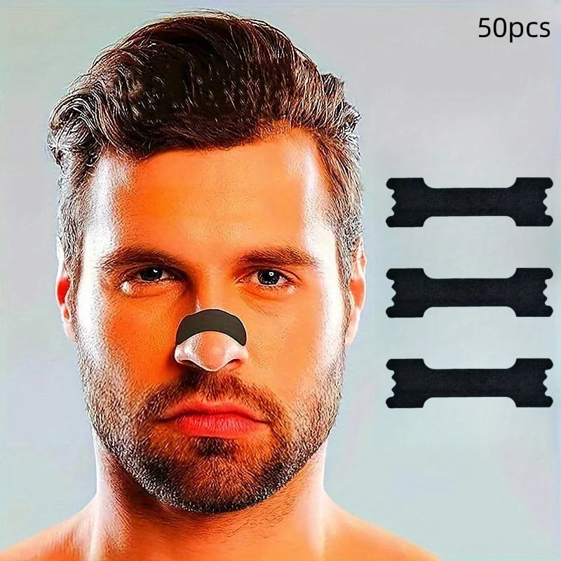 50pcs Black Breathe Right Nasal Strips | Breathable, Comfortable and Reusable for Restful Sleep